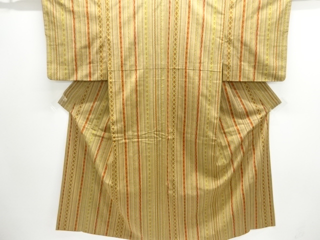 JAPANESE KIMONO / SILK / HAND WOVEN TSUMUGI / STRIPE & FLOWERS